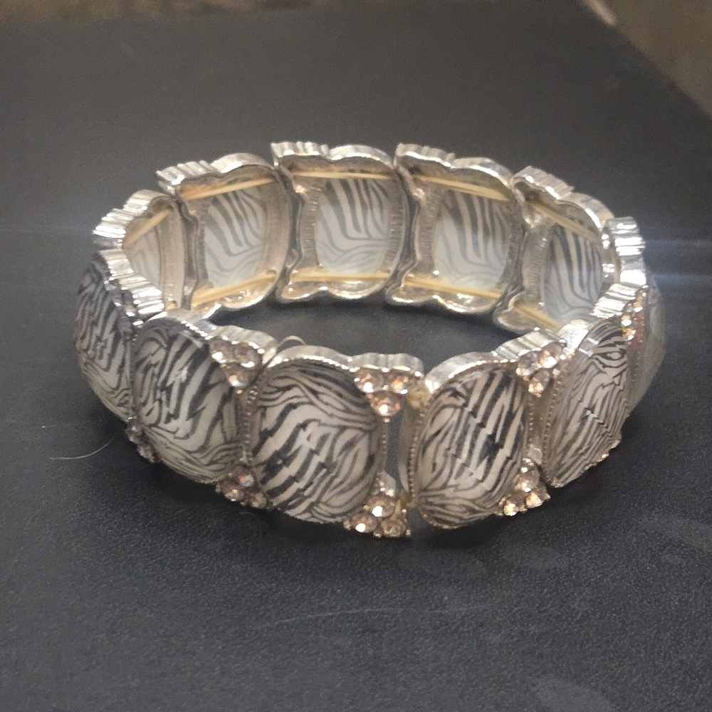 Zebra Print Lucite Stretch Cuff Bracelet Y2K